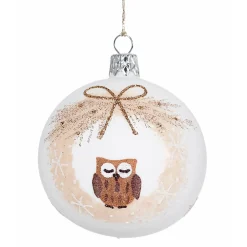 Käthe Wohlfahrt Glaskugel Weis Mit Kranz Und Eule, 7Cm