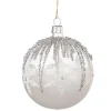 Käthe Wohlfahrt Glaskugel Weis Mit Silbernen Zacken, 8 Cm