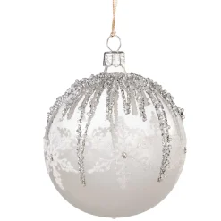 Käthe Wohlfahrt Glaskugel Weis Mit Silbernen Zacken, 8 Cm