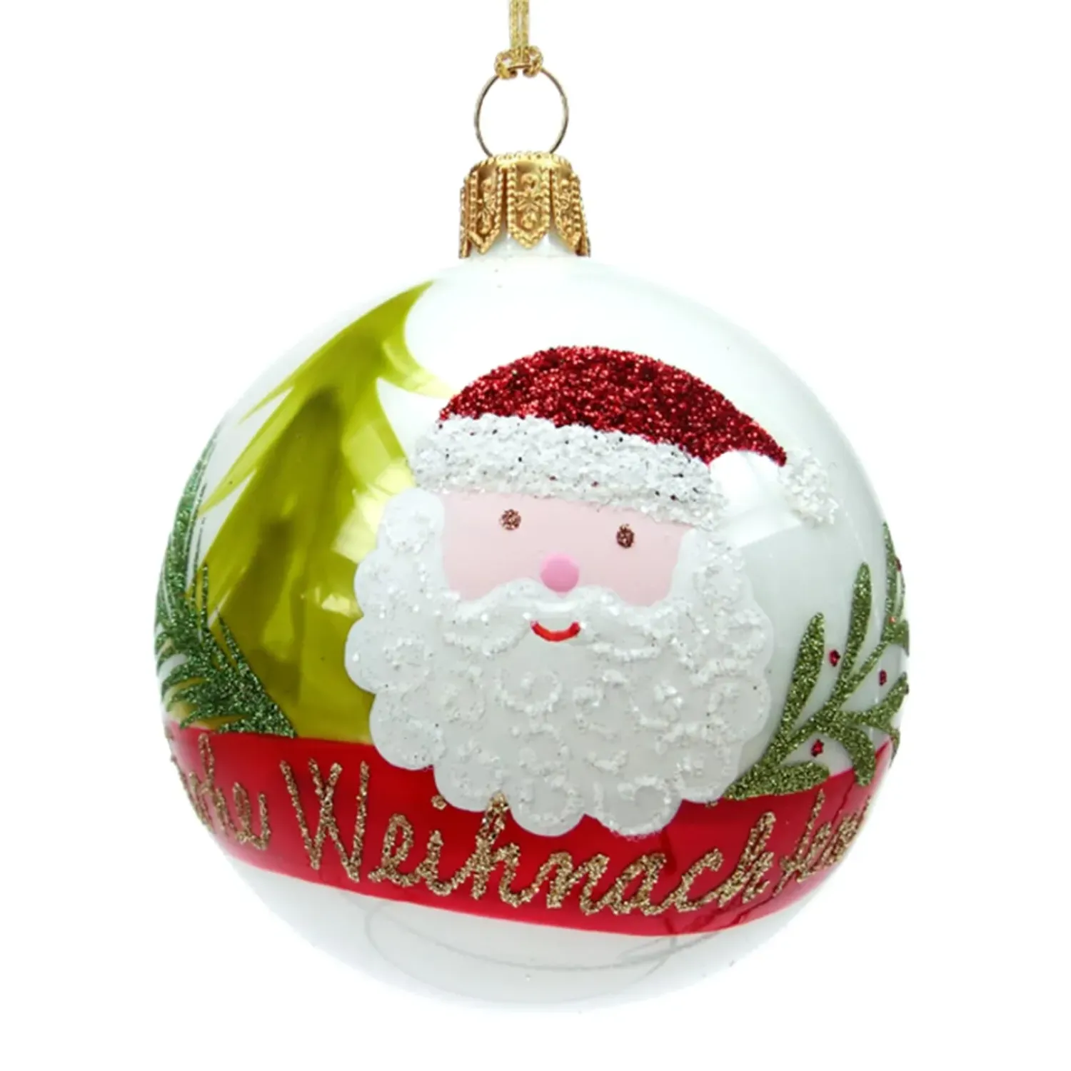 Käthe Wohlfahrt Glaskugel Weis Mit Weihnachtsmann, 7 Cm