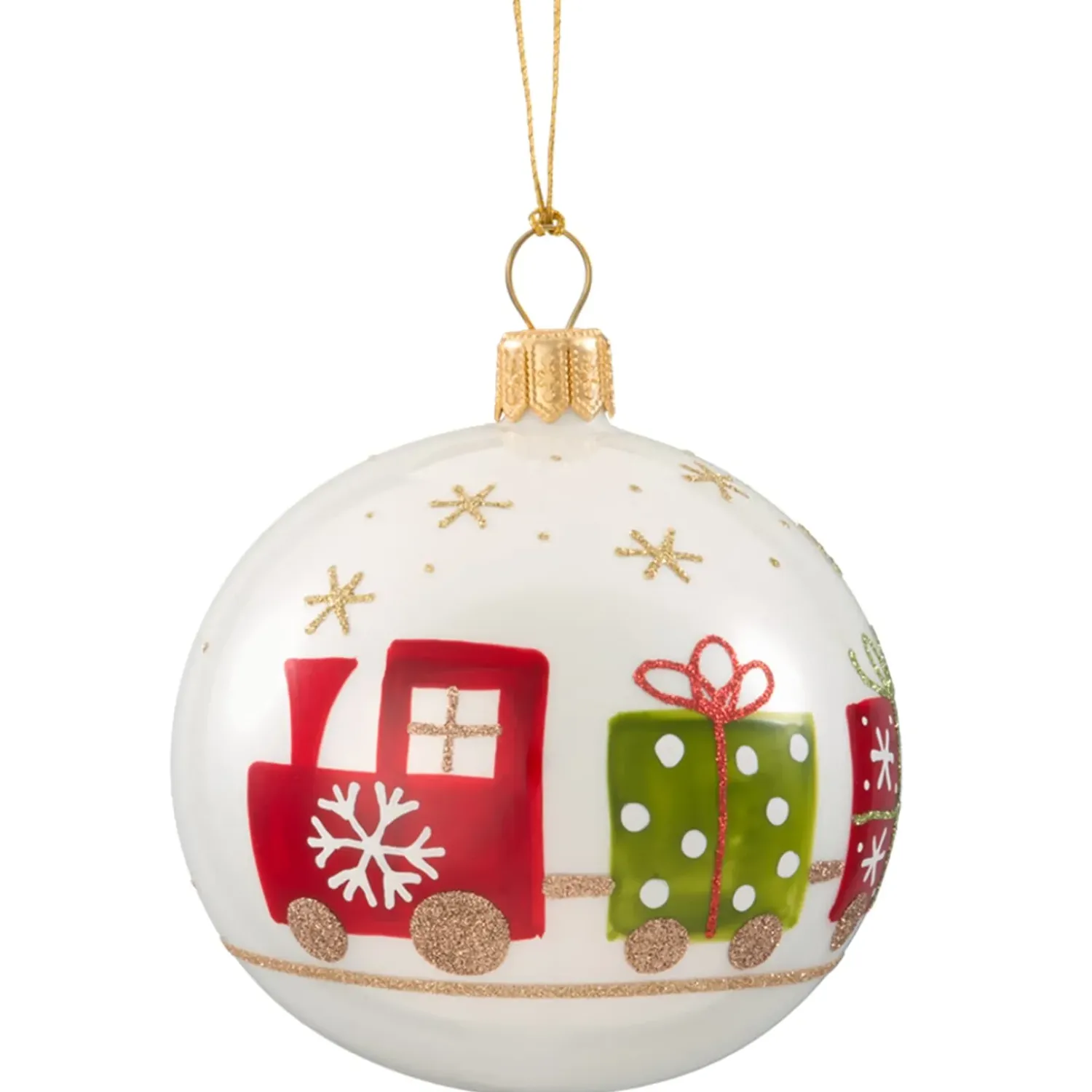 Käthe Wohlfahrt Glaskugel Weis Opal Mit Eisenbahn, 7 Cm