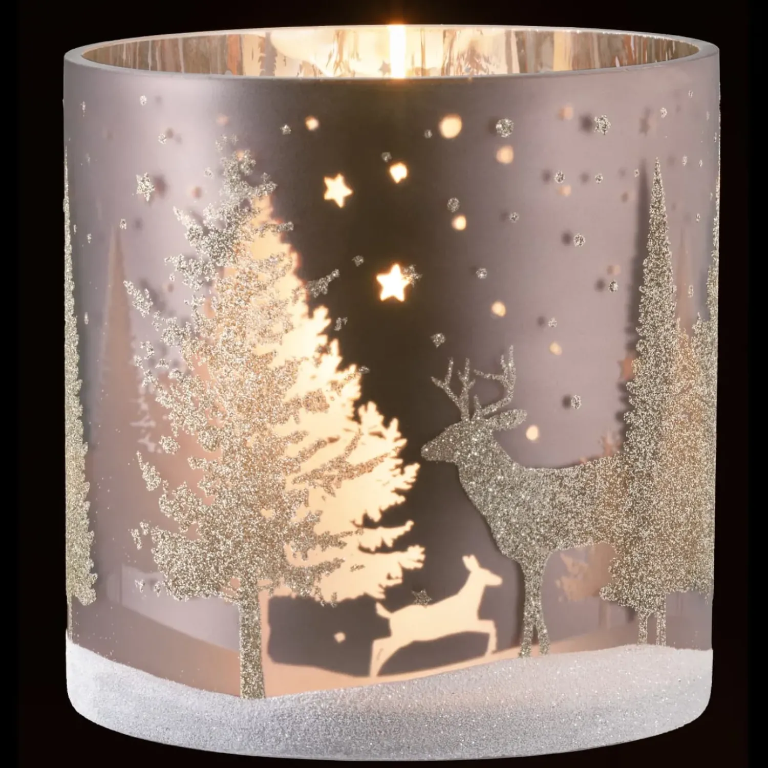 Käthe Wohlfahrt Windlicht "Hirsche Im Wald" Taupe, 15Cm