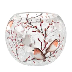 Käthe Wohlfahrt Windlicht "Rotkehlchenfamilie" Oval , 8 Cm