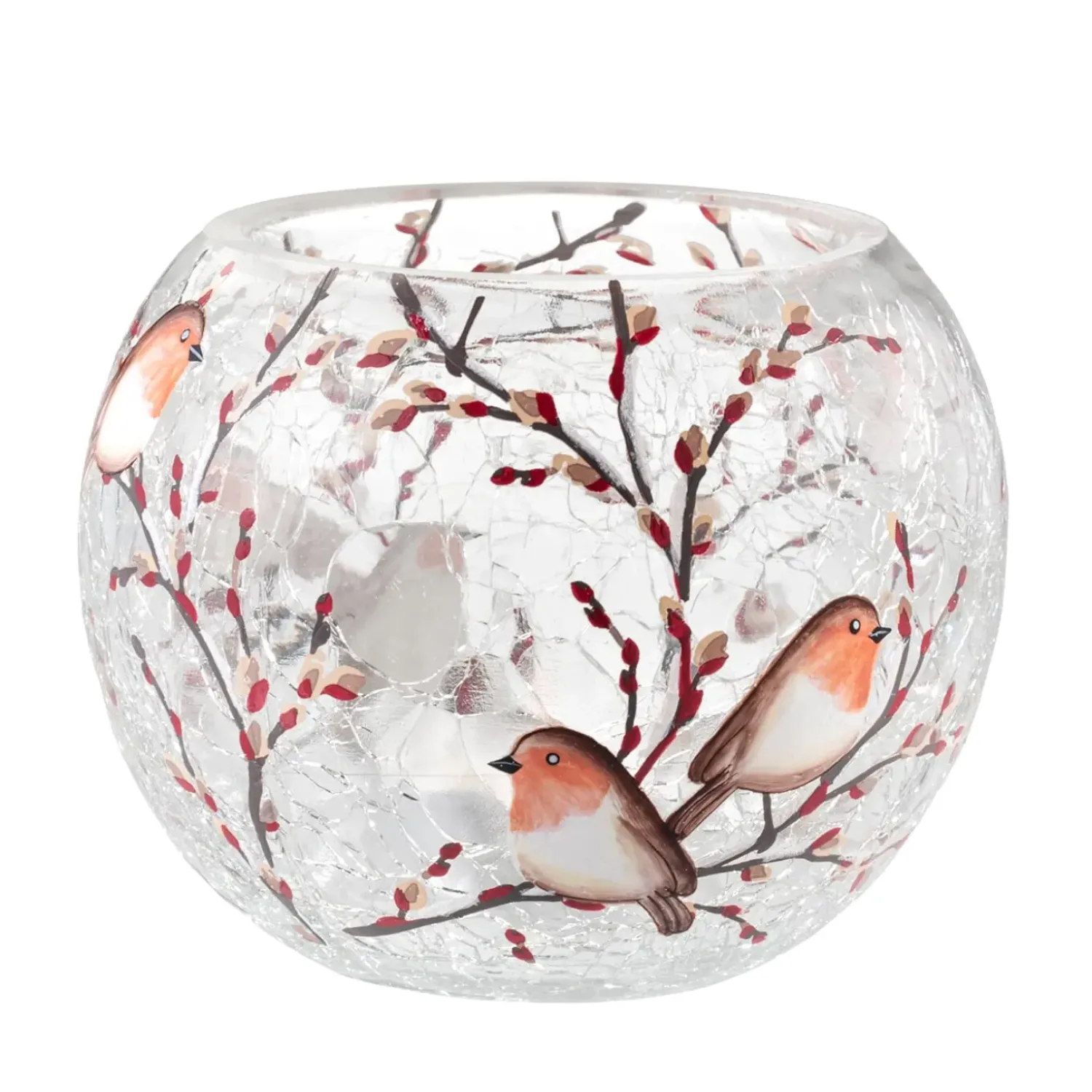 Käthe Wohlfahrt Windlicht "Rotkehlchenfamilie" Oval , 8 Cm