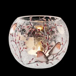 Käthe Wohlfahrt Windlicht "Rotkehlchenfamilie" Oval , 8 Cm